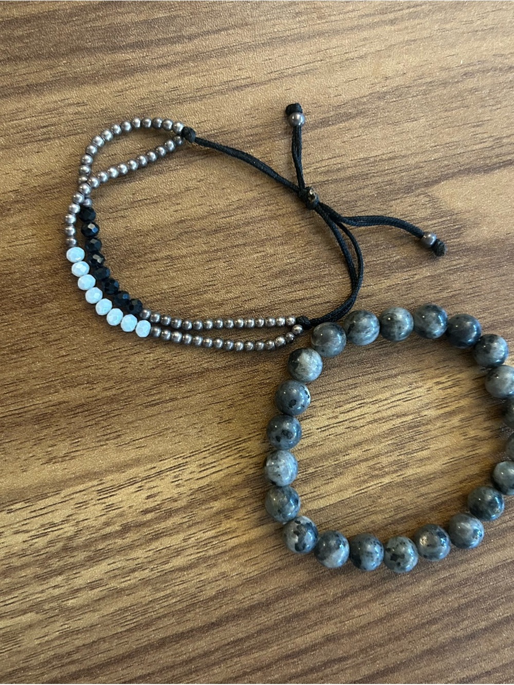 Layered Gray Beaded Bracelet Set - Women's Stone & Cord Bracelets